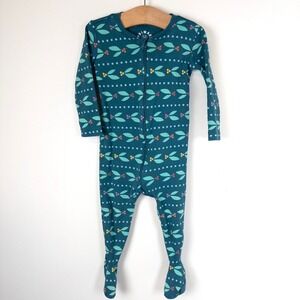 Primary Kids Sleepwear Pajamas Footed Organic Teal Berry Leaf Print Baby 9-12m
